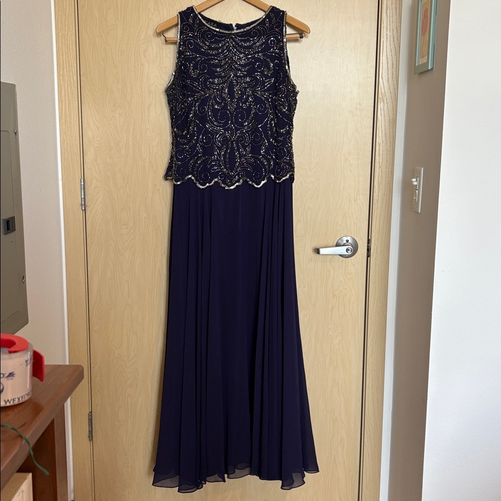 Navy Sleeveless Gown with Beaded Bodice